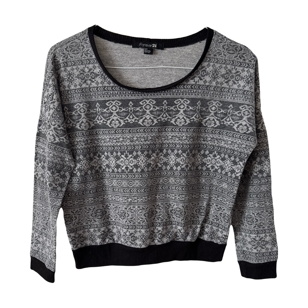 Gray Forever 21 Tribal Print Crew Neck Top